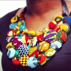Ankara print fashion bib button design  tie necklace
